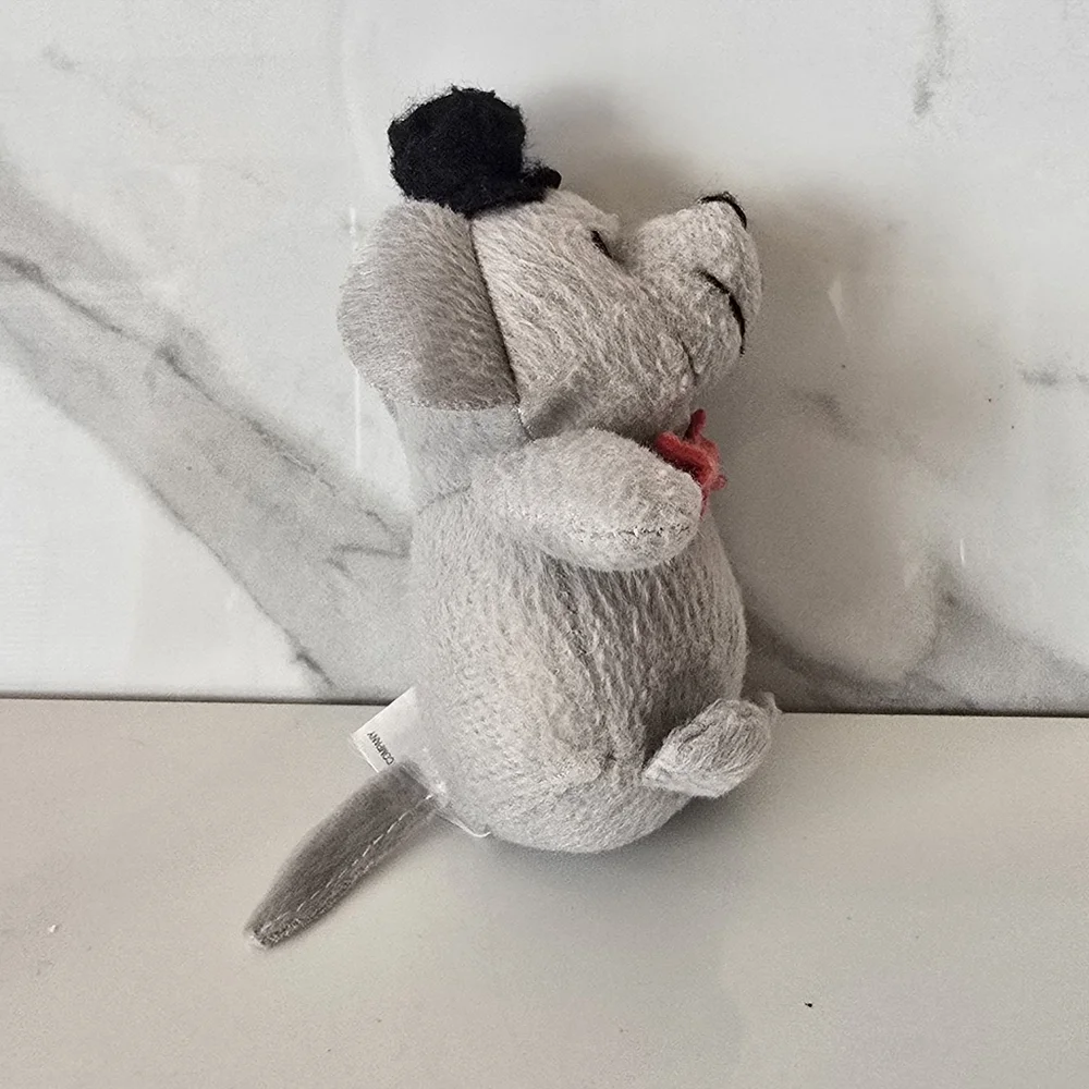 Gray Plush Mouse Toy with Red Bow Tie